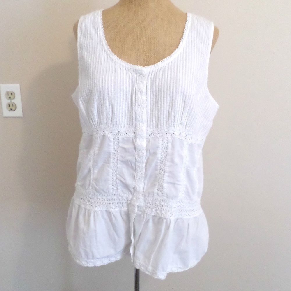 Faded Glory White Lace Snap Up Blouse